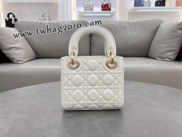 Dior专柜新款Lady女包迪奥高仿原单三格羊皮白色Classic Lady戴妃包 djfk1273